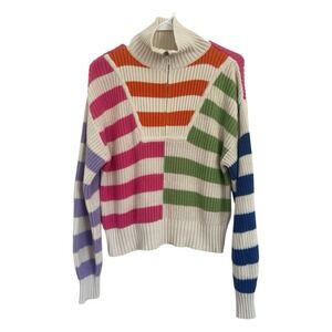 Sincerely Jules Striped 90s‎ Y2K Retro Knit 1/4 Zip Up Multicolor Sweater Sz S/M